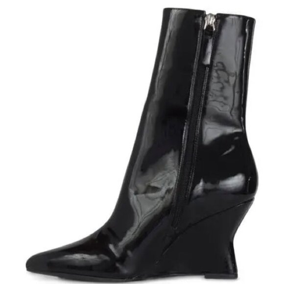 Black Suede Studio Lauren Patent Leather Wedge Ankle Boots NWOB  7.5 - Picture 2 of 10